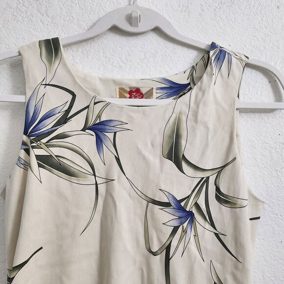 Hilo Hattie Tank Dress Womens Small Cream Hawaiian Silk Floral Sleeveless Aloha - Picture 3 of 8